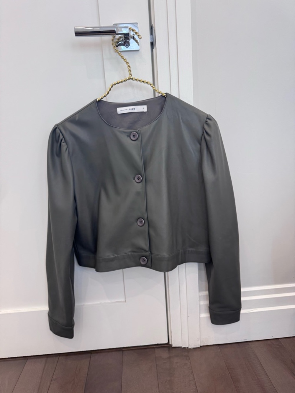 Grey  Leather Cropped Jacket